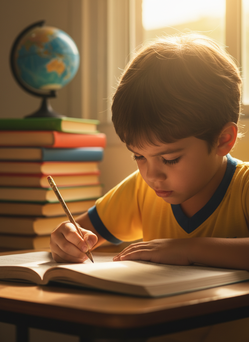 Aluno estudando com foco e dedicação